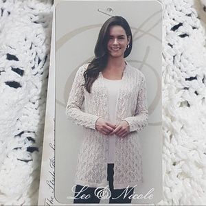 Leo & Nicole Ladies Pointelle Knit Cardigan Ivory Open Front Medium